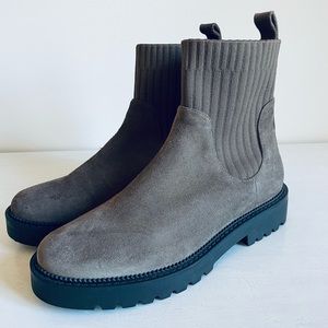 Blonde Hallie Booties in Dark Taupe.